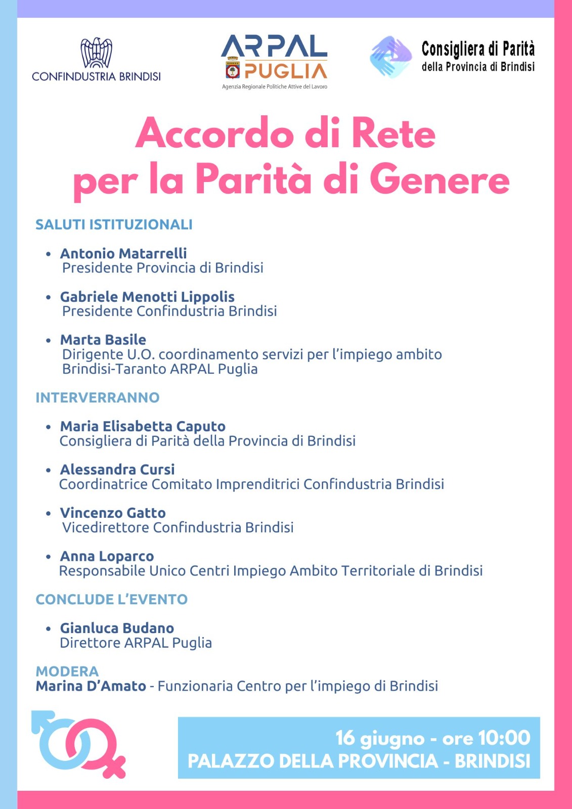 Brindisi: Presentazione Protocollo d’Intesa “Accordo di Rete per la Parità di genere”